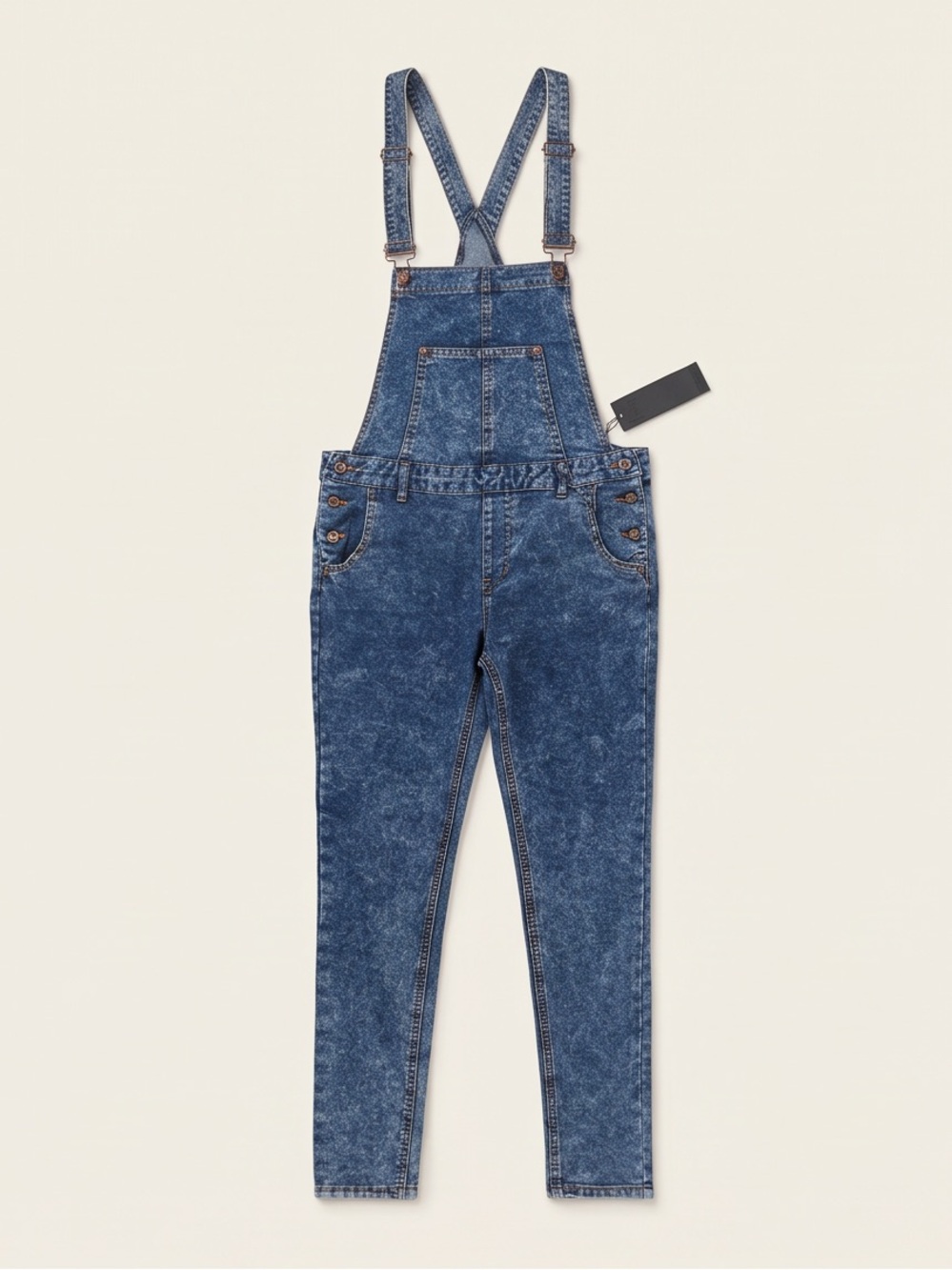 Acid-Wash Denim Bib Overalls Jumpsuit - Blue